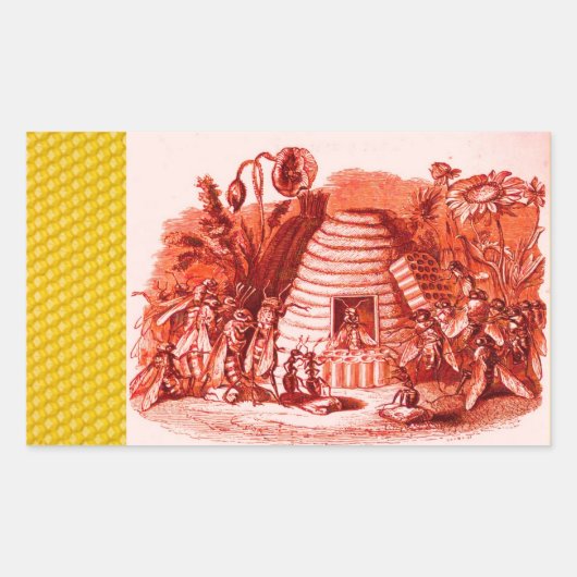 STICKER RECTANGULAIRE REINE DES HONEY BEES EN SKEP / BEEKEEPER (Devant)