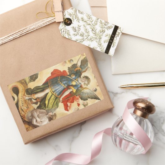 Sticker Rectangulaire Religieux vintage, Saint Michael Defeats Lucifer (Cadeaux)