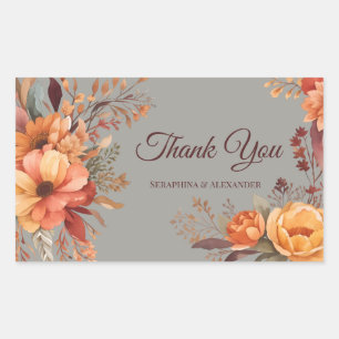 Sticker Rectangulaire Remerciement de mariage floral rustique aquarelle
