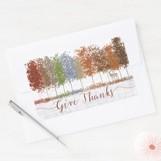 Sticker Rectangulaire Remerciez Thanksgiving Trees et Lone Deer (Enveloppe)