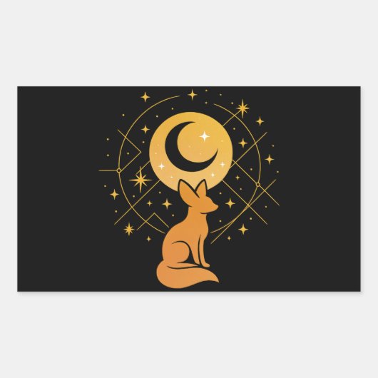 Sticker Rectangulaire Renard du désert céleste - Lune et étoiles Cosmiqu (Devant)
