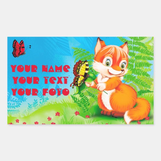 Sticker Rectangulaire renard et papillon (Devant)
