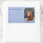 Sticker Rectangulaire Renard rouge mignon en neige hivernale (Sac)