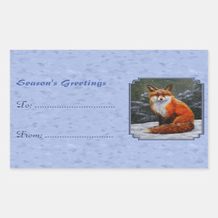Sticker Rectangulaire Renard rouge mignon en neige hivernale