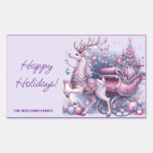 Sticker Rectangulaire Rennes de Noël violet blanc (Devant)