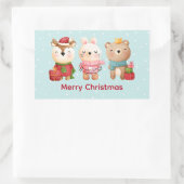 Sticker Rectangulaire Rennes, ours et lapin Joyeux Noël (Sac)