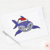 Sticker Rectangulaire Requin souriant portant un chapeau de Noël Art (Enveloppe)