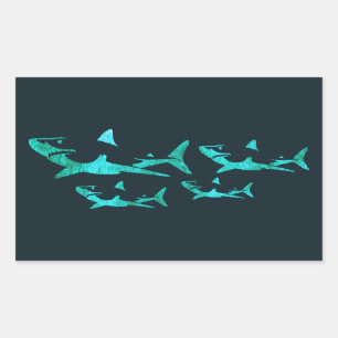 Sticker Rectangulaire Requins bleus
