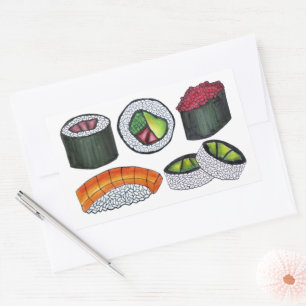 Sticker Rectangulaire Restaurant japonais de sushi Maki Rolls