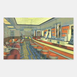 Sticker Rectangulaire Restaurant Vintage, Intérieur de Diner Rétro au Bo