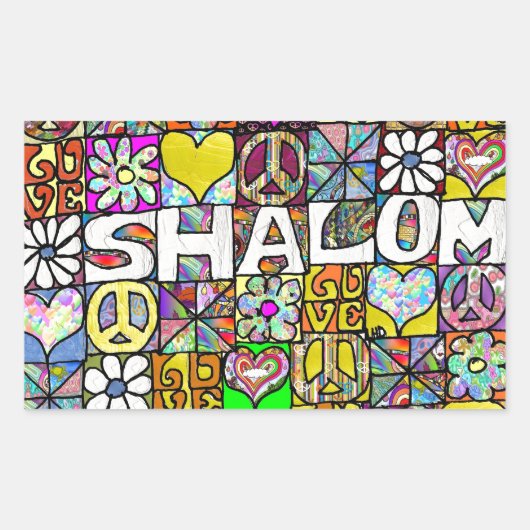 Sticker Rectangulaire Retro 60s Psychedelic Shalom LOVE (Devant)