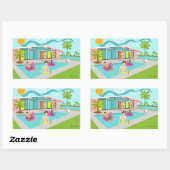 Sticker Rectangulaire Retro Gay Pink Flamant rose Pool Party (Feuille)