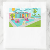 Sticker Rectangulaire Retro Gay Pink Flamant rose Pool Party (Sac)