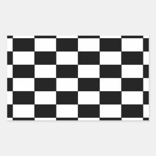 Sticker Rectangulaire Rétro hippie de damier noir et blanc