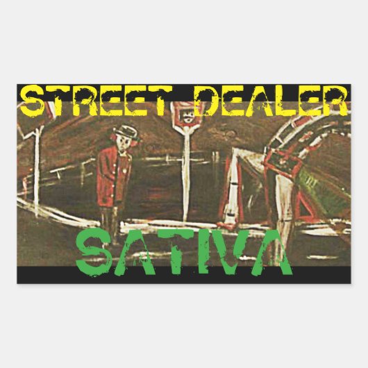 STICKER RECTANGULAIRE REVENDEUR DE RUE SATIVA (Devant)