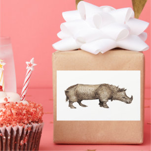 Sticker Rectangulaire rhinocéros indiens, Rhinoceros unicornis (1596-161