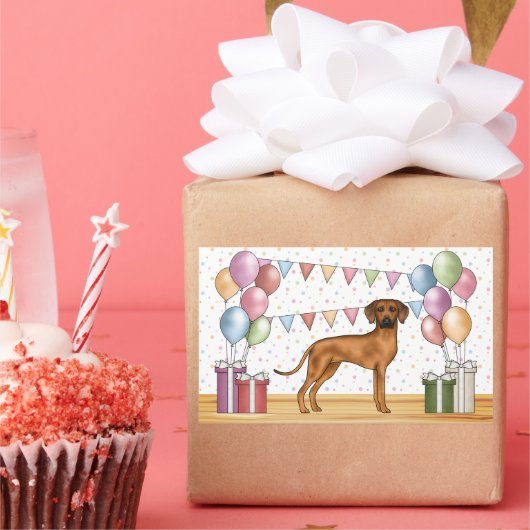 Sticker Rectangulaire Rhodesian Ridgeback mignon Pastel coloré Anniversa (Fête)