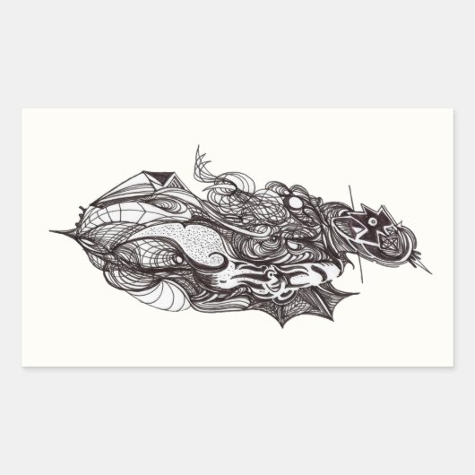 Sticker Rectangulaire Rider ailé, dessin à encre, (Devant)