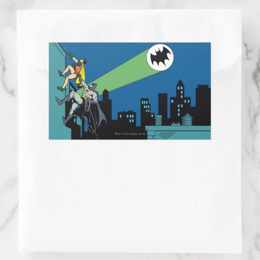 Sticker Rectangulaire Robin Et Batman Grimpent (Sac)