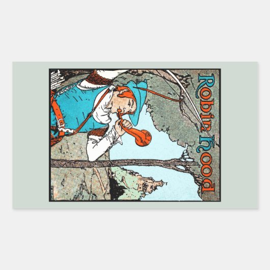 Sticker Rectangulaire Robin Hood Antique Illustration Joyeux Hommes (Devant)