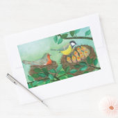 Sticker Rectangulaire Robin rouge et nidification d'oiseaux de grand Tit (Enveloppe)