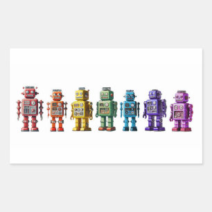 Sticker Rectangulaire Robots arc-en-ciel