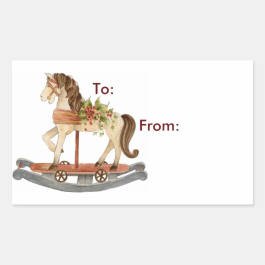 Sticker Rectangulaire Rocking Horse - Balises cadeaux (Devant)