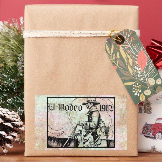 Sticker Rectangulaire Rodeo Cowboy Country 1912 Art occidental (vacances)