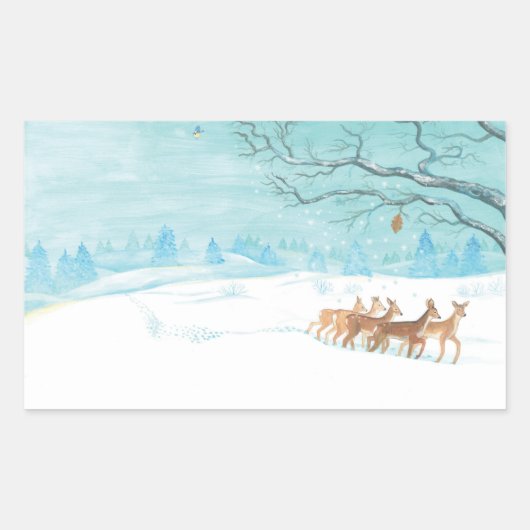 Sticker Rectangulaire Roe Deer en hiver (Devant)