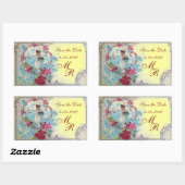 Sticker Rectangulaire ROMANTICA MONOGRAM, Enregistrer la date, Jaune (Feuille)