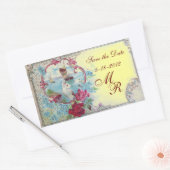 Sticker Rectangulaire ROMANTICA MONOGRAM, Enregistrer la date, Jaune (Enveloppe)