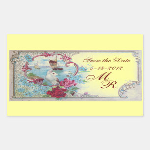Sticker Rectangulaire ROMANTICA MONOGRAM, Enregistrer la date, Jaune