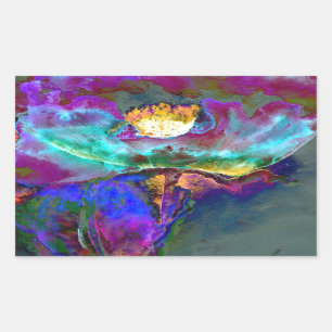 Sticker Rectangulaire Romantique élégant violet turquoise peinture de fl