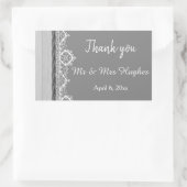 Sticker Rectangulaire Romantique gris blanc dentelle gris mariage merci (Sac)