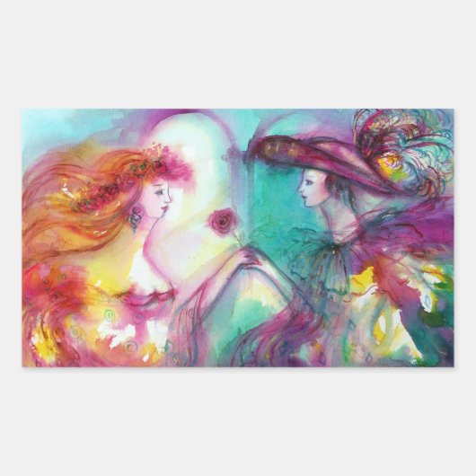 STICKER RECTANGULAIRE ROMÉO ET JULIETTE / RECTANGULAIRE À PAILLETTES BLE (Devant)