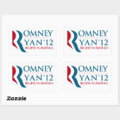 Sticker Rectangulaire Romney / Ryan 2012 pour le président et vice-prési (Feuille)