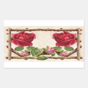 Sticker Rectangulaire Rose ancienne vintage rustique victorienne antique