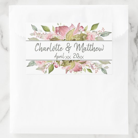 Sticker Rectangulaire Rose Aquarelle Mariage rose pâle (Sac)