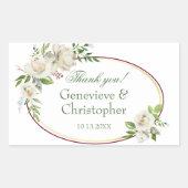 Sticker Rectangulaire Rose blanche Mariage de Boho Floral Bourgogne (Devant)