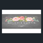 Sticker Rectangulaire Rose Garden Floral Chalkboard Business<br><div class="desc">Planchers en damier et rose.</div>