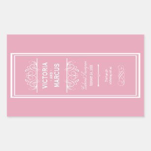 Sticker Rectangulaire Rose Rose Elégant Mariage Monogramme Bouteille de 