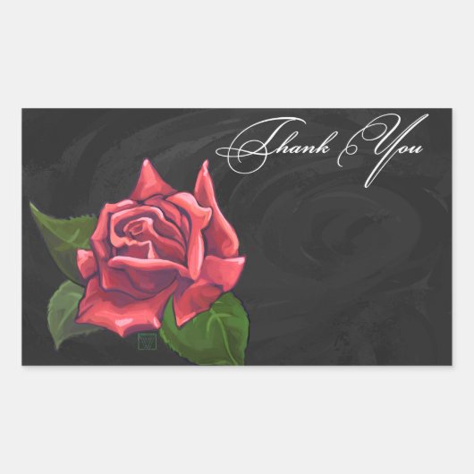 Sticker Rectangulaire Rose rouge Merci (Devant)