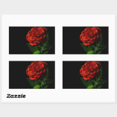 Sticker Rectangulaire Rose rouge sur Floral noir (Feuille)