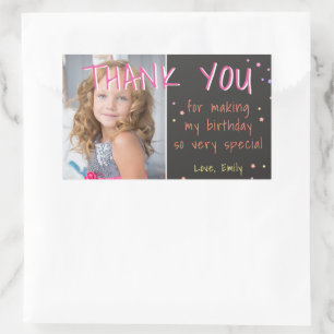 Sticker Rectangulaire Rose Stars Anniversaire Merci Photo
