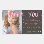 Sticker Rectangulaire Rose Stars Anniversaire Merci Photo (Devant)