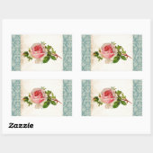 Sticker Rectangulaire Rose victorien et Damask (Feuille)