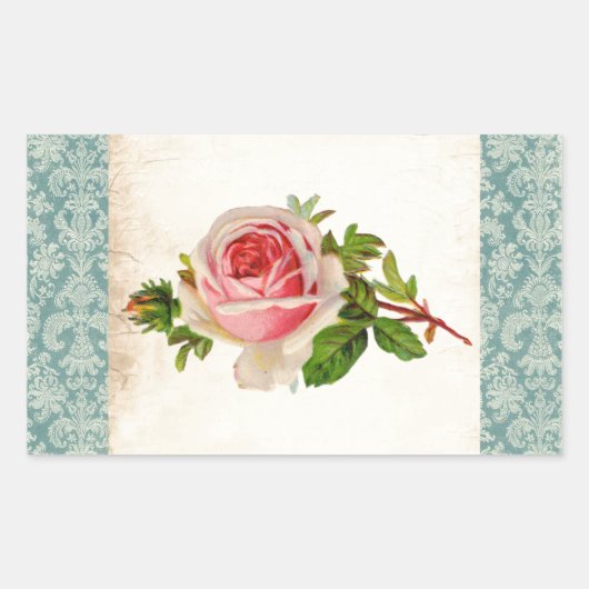 Sticker Rectangulaire Rose victorien et Damask (Devant)