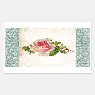 Sticker Rectangulaire Rose victorien et damassé