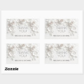 Sticker Rectangulaire Roses 3D blanches Mariage Merci (Feuille)