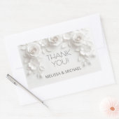 Sticker Rectangulaire Roses 3D blanches Mariage Merci (Enveloppe)